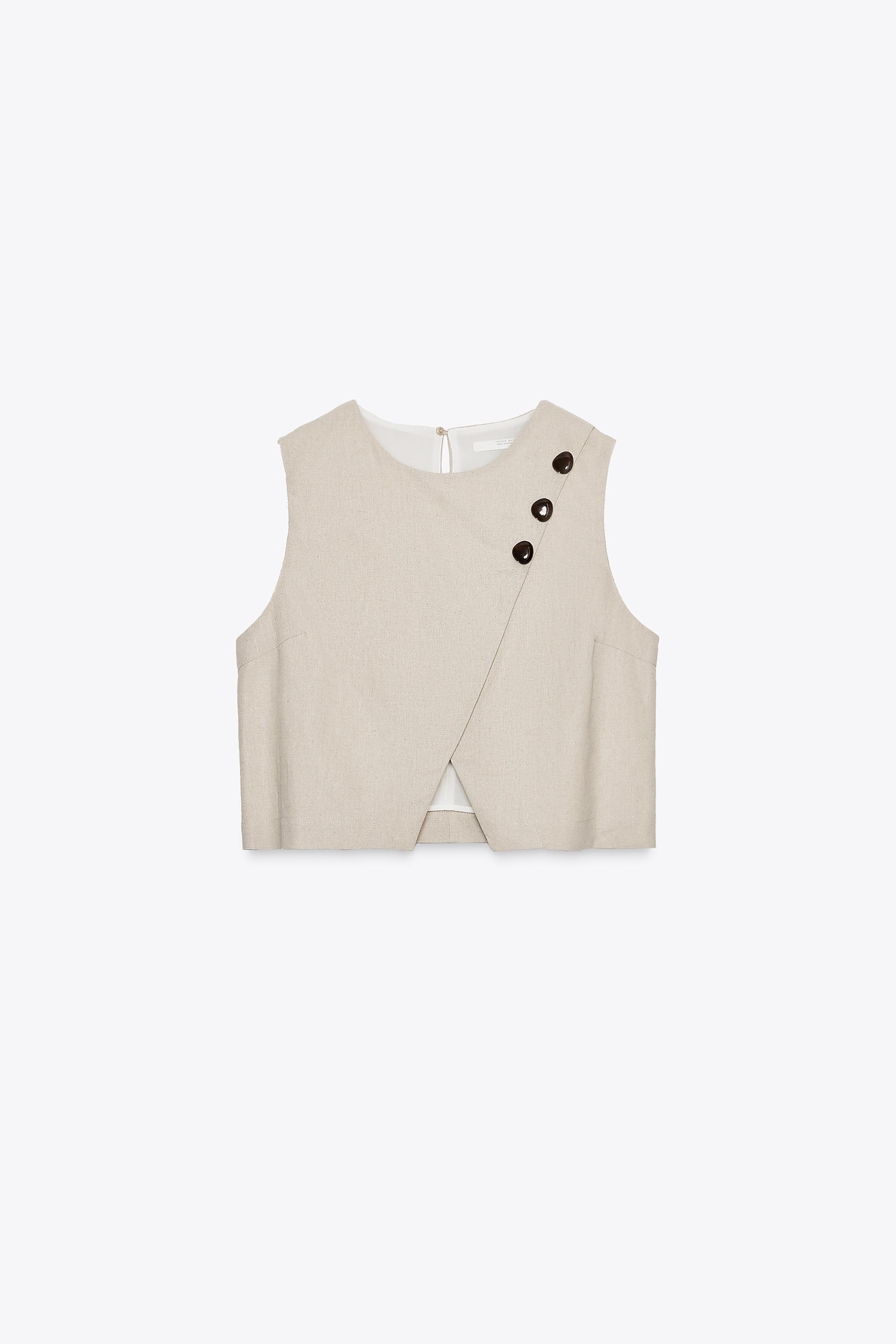 LINEN CROPPED WRAP TOP